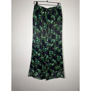 ELEVENSES Black Green Floral Wide Leg Silky Pants Trousers Size 2